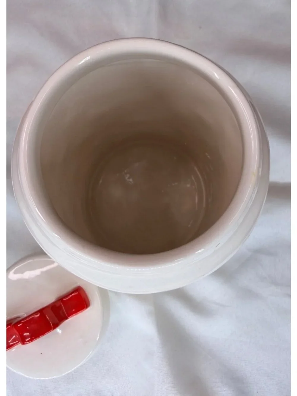 Rae Dunn MERRY Christmas Canister Red Handle Lid White Ceramic Farmhouse